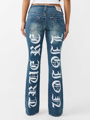 BECCA MID RISE PRINTED LOGO BOOTCUT JEAN