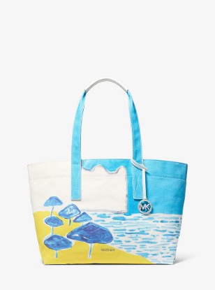 Picture of Michael Kors X Christina Zimpel Large Cotton Canvas Tote Bag in MILOS BLUE
