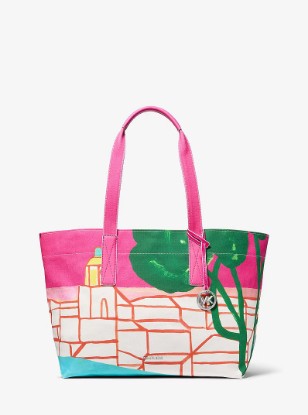 Picture of Michael Kors X Christina Zimpel Large Cotton Canvas Tote Bag in RASPBERRY MULTI