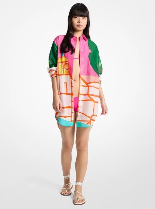 Picture of Michael Kors X Christina Zimpel Cotton Lawn Shirtdress in WHITE