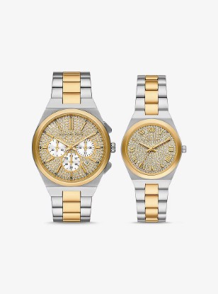Picture of Ensemble de montres Lennox pour elle et pour lui à deux tons et à pavé en DEUX TONS