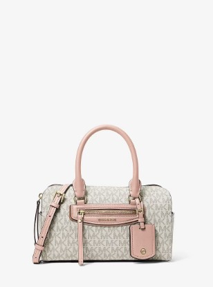 Picture of Jet Set Travel Extra-Small Signature Logo Duffel Crossbody Bag in VANILLA/SOFT PINK