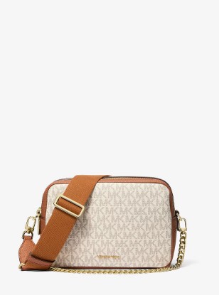Picture of Bryant Medium Signature Logo Camera Crossbody Bag in VANILLA/ACORN