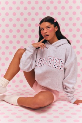 Picture of Oversized Applique Hoodie in Grey Marl