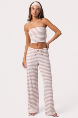 Picture of Ribbed Jersey Low-Rise Trousers in Pink Stripe