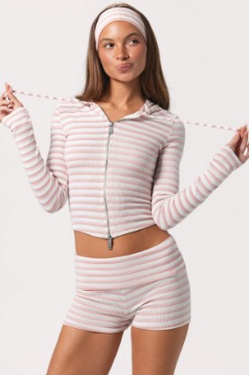 Picture of Ribbed Jersey Cropped Hoodie in Pink Stripe