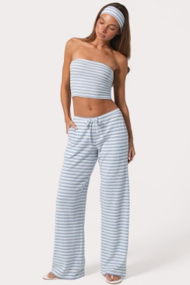 Picture of Ribbed Jersey Low-Rise Trousers in Blue Stripe