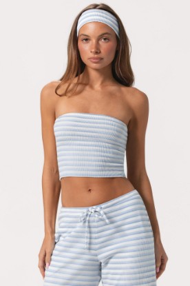 Picture of Ribbed Jersey Bandeau Top in Blue Stripe