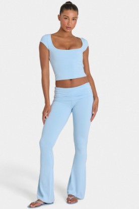 Bo+Tee model Kiele wearing the BT11319__LightBlue Trousers in Light Blue Modal fabric perfect for casual office days