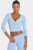 Bo+Tee model Kiele wearing the BT16395__LightBlue Full Top in Light Blue Modal fabric perfect for gym training sessions