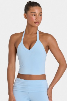 Bo+Tee model Kiele wearing the BT16359__LightBlue Full Top in Light Blue Modal fabric perfect for gym workouts