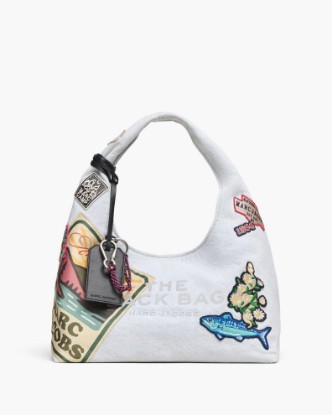 Image 1 of 4 showing The Camp Patchwork Denim Sack Bag in LIGHT WASH