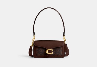 COACH®,Tabby Shoulder Bag 20 In Signature Canvas,Canvas,Calfskin Leather,Shoulder Bag,Metal,Compact,Adjustable,Lined,Silve...,Brown,Front View