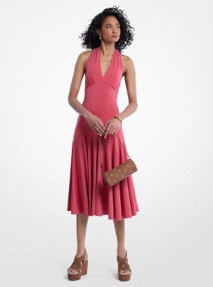 Stretch Matte Jersey Halter Midi Dress in LT BERRY SORBET | Michael Kors