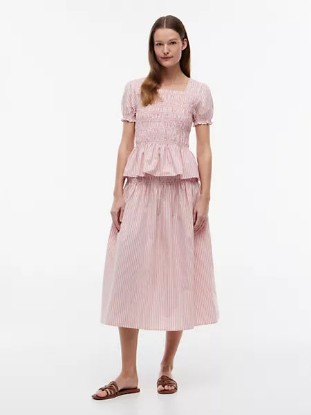 Picture of Striped Shirred Poplin Midi Skirt