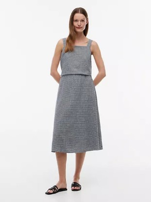 Picture of Gingham Linen-Blend Midi Skirt