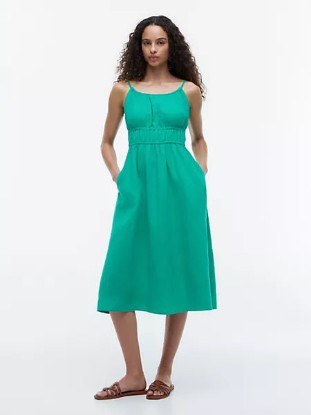 Picture of Shirred Linen-Blend Midi Dress
