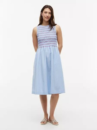 Picture of Striped Shirred Poplin Midi Dress