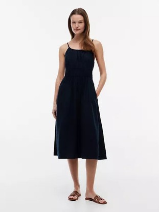 Picture of Shirred Linen-Blend Midi Dress
