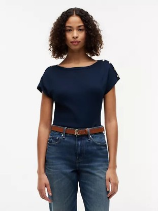 Picture of Nautical Gold-Button Boatneck T-Shirt