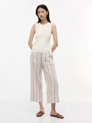 Picture of Stripe Linen-Blend Cropped Wide Leg Pant