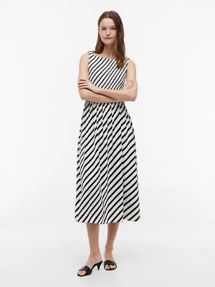 Picture of Striped Shirred Crepe Midi Dress