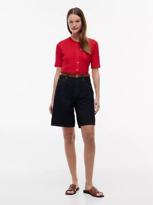 Picture of Short-Sleeve Mixed-Knit Cardigan