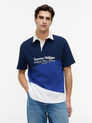 Nautical Colorblock Jersey Rugby Polo, Carbon Navy Multi