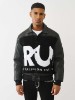 LOGO FAUX LEATHER SHERPA BOMBER JACKET