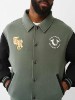 COLLARED PATCH FLEECE VARSITY JACKET