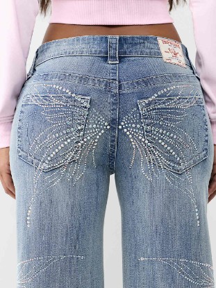 BOBBI MID RISE CRYSTAL BUTTERFLY BAGGY JEAN