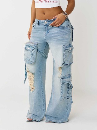 BOBBI MID RISE DETACHABLE CARGO POCKET BAGGY JEAN
