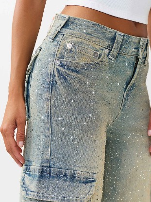 BOBBI MID RISE CRYSTAL  FLAP BAGGY CARGO JEAN