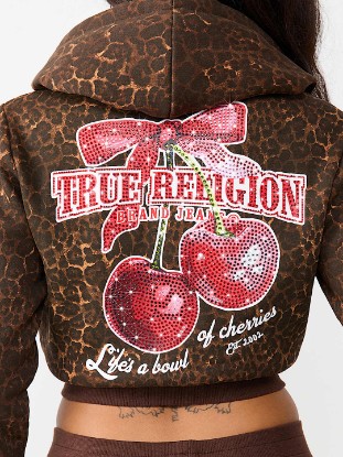 CHERRY LEOPARD SHRUNKEN ZIP HOODIE