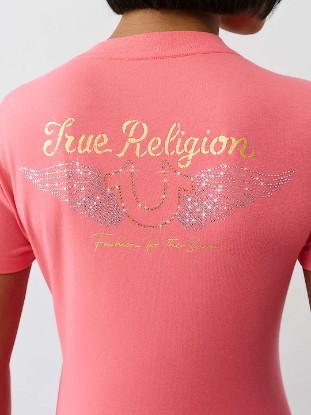 CRYSTAL WINGED HORSESHOE V NECK TEE