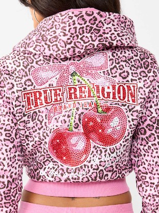 CHERRY LEOPARD SHRUNKEN ZIP HOODIE