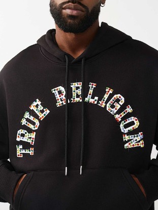 ARCHED LOGO STUDDED BOXY HOODIE