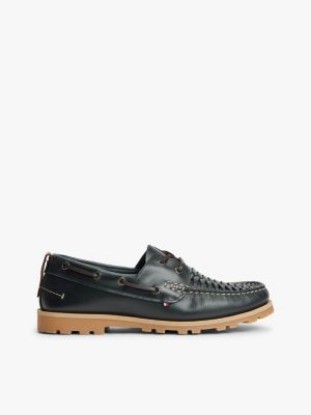 Woven Leather Boat Shoe, Navy