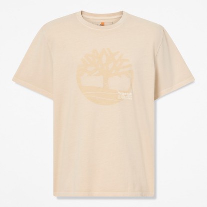 Mens Garment Dyed Logo Graphic TShirt TBL Light Tan HERO