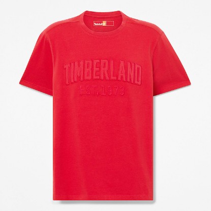Mens Washed Embroidered Logo TShirt TBL Berry Red HERO