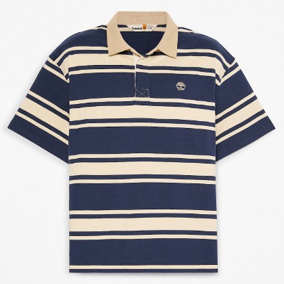 Striped ShortSleeve Rugby Polo TBL Dark Navy HERO