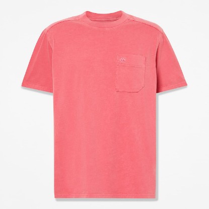 Mens Merrymack River Garment Dyed Chest Pocket TShirt TBL Berry Red HERO