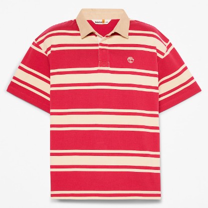 Striped ShortSleeve Rugby Polo TBL Berry Red HERO