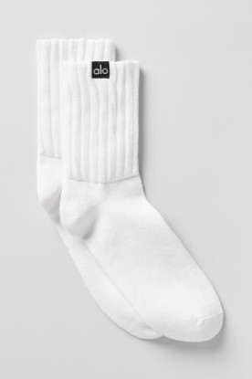 Unisex Half-Crew Scrunch Sock - White