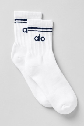 Unisex Half-Crew Throwback Sock - White/Navy