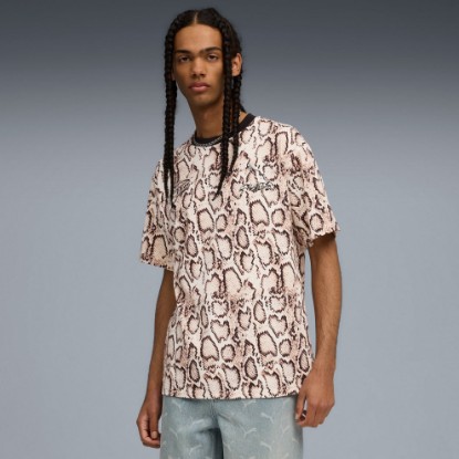 A$AP ROCKY x PUMA Men's Snake Skin Tee, Frosted Ivory-AOP, extralarge