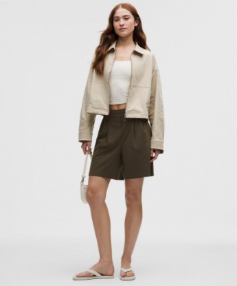 Daydrift Pleated High-Rise Short 7" - Olive Brown