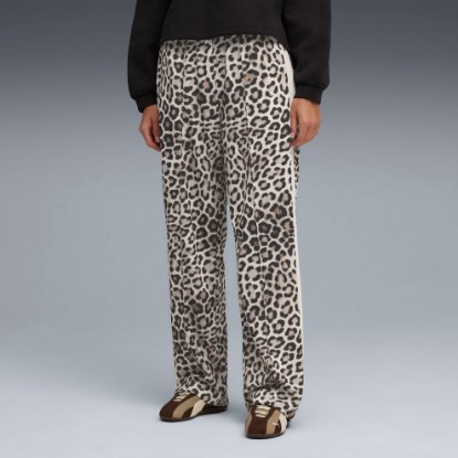 T7 Leopard Luxe Women's Animal Print Straight Sweatpants, Alpine Snow-Ice Coffee, extralarge