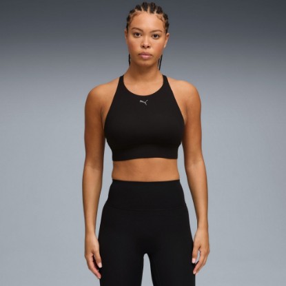 Shapeluxe High Neck Women's Moisture Wicking, Mid Impact Sports Bra, PUMA Black, extralarge