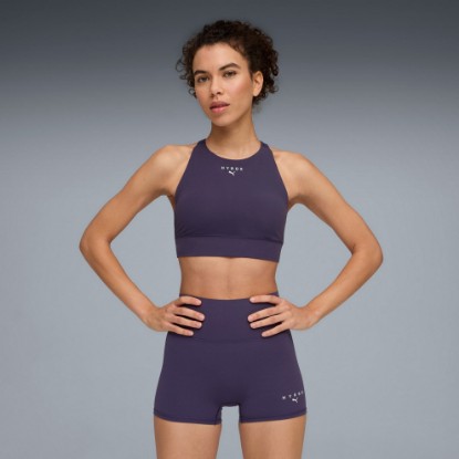 PUMA x HYROX Shapeluxe High Neck Women's Moisture Wicking, Mid Impact Sports Bra, Deep Plum, extralarge